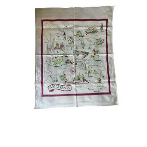 Vintage Arizona Map Tablecloth 39"x30" Cotton Linen Blend Southwest Decor Collec